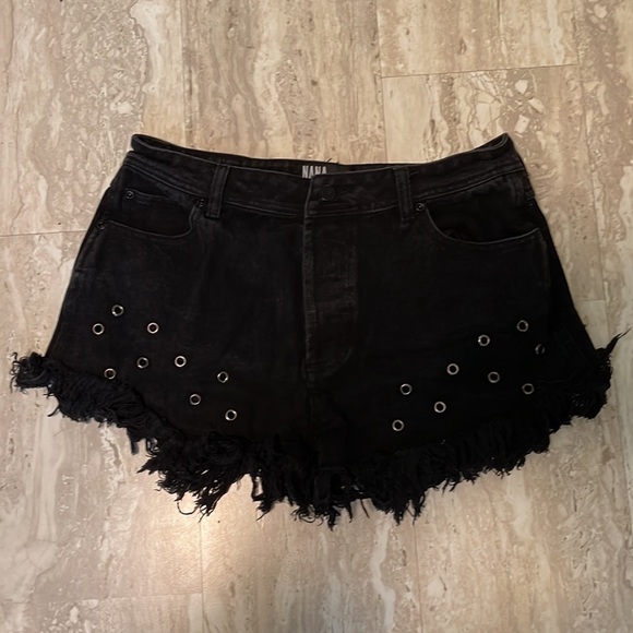 Frayed hi rise shorts with eyelet cut outs - Picture 1 of 7